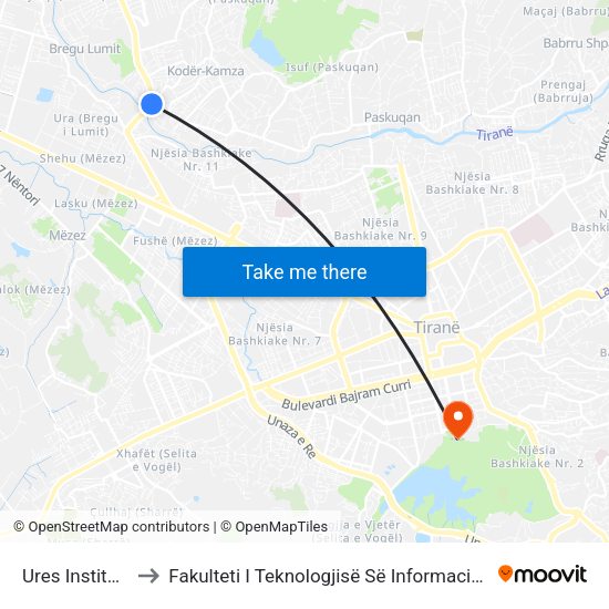 Ures Institutit to Fakulteti I Teknologjisë Së Informacionit map