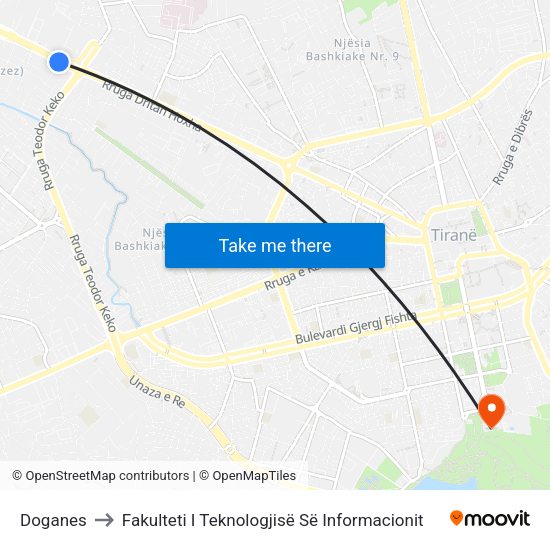 Doganes to Fakulteti I Teknologjisë Së Informacionit map