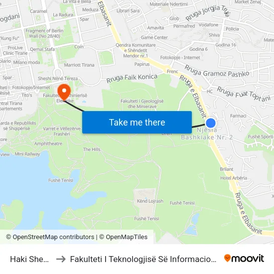 Haki Shehu to Fakulteti I Teknologjisë Së Informacionit map