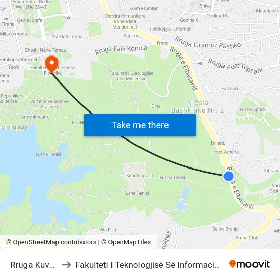 Rruga Kuvajt to Fakulteti I Teknologjisë Së Informacionit map