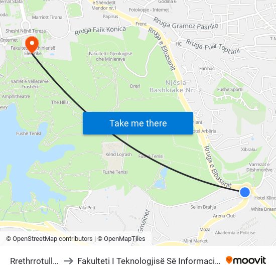 Rrethrrotullmi to Fakulteti I Teknologjisë Së Informacionit map