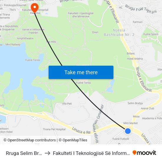 Rruga Selim Brahja to Fakulteti I Teknologjisë Së Informacionit map