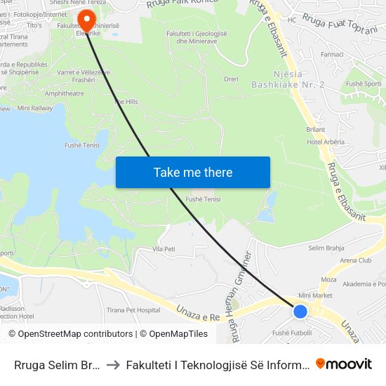 Rruga Selim Brahja to Fakulteti I Teknologjisë Së Informacionit map