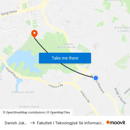 Danish Jukniu to Fakulteti I Teknologjisë Së Informacionit map
