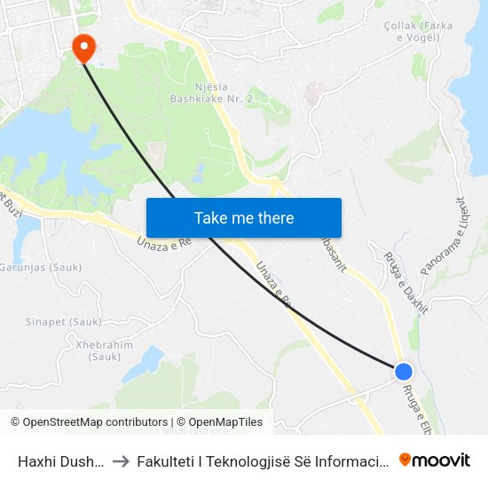 Haxhi Dushku to Fakulteti I Teknologjisë Së Informacionit map