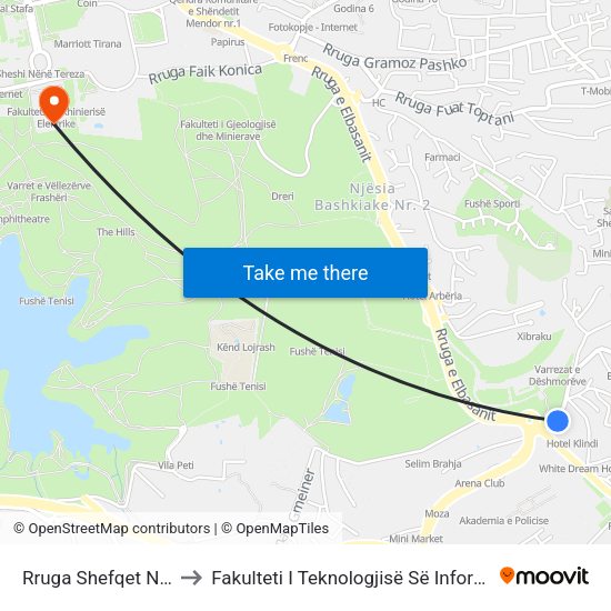 Rruga Shefqet Ndroqi to Fakulteti I Teknologjisë Së Informacionit map