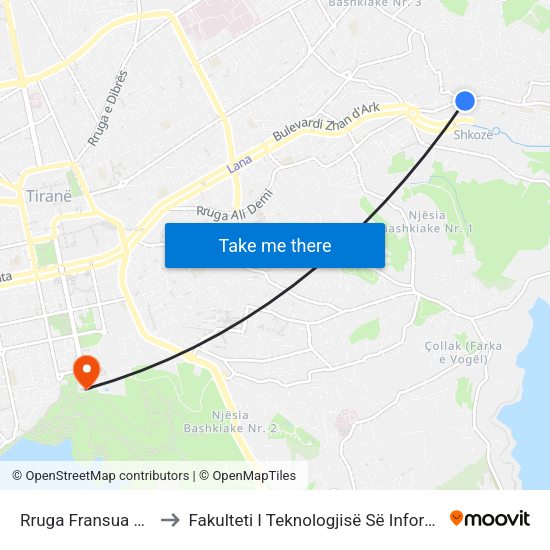 Rruga Fransua Pukvil to Fakulteti I Teknologjisë Së Informacionit map