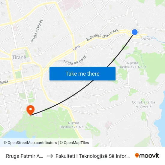 Rruga Fatmir Agalliu to Fakulteti I Teknologjisë Së Informacionit map