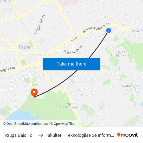 Rruga Bajo Topulli to Fakulteti I Teknologjisë Së Informacionit map