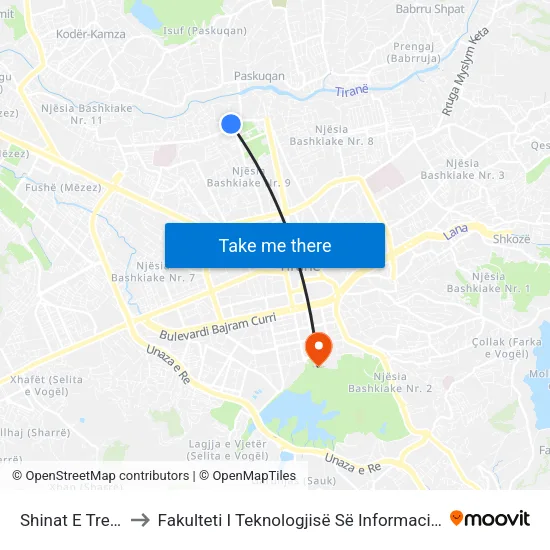 Shinat E Trenit to Fakulteti I Teknologjisë Së Informacionit map