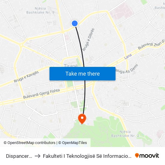 Dispanceria to Fakulteti I Teknologjisë Së Informacionit map