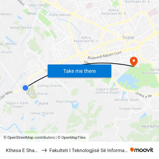 Kthesa E Sharres to Fakulteti I Teknologjisë Së Informacionit map
