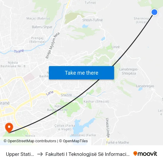 Upper Station to Fakulteti I Teknologjisë Së Informacionit map