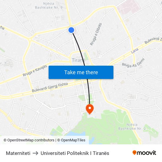 Materniteti to Universiteti Politeknik I Tiranës map