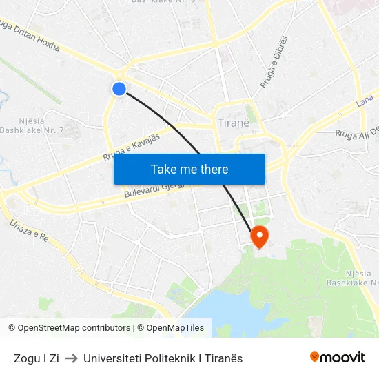 Zogu I Zi to Universiteti Politeknik I Tiranës map