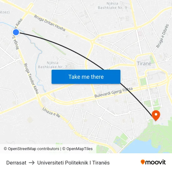 Derrasat to Universiteti Politeknik I Tiranës map