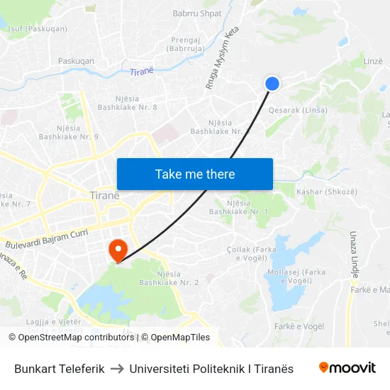 Bunkart Teleferik to Universiteti Politeknik I Tiranës map