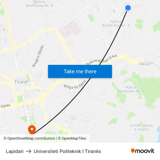 Lapidari to Universiteti Politeknik I Tiranës map