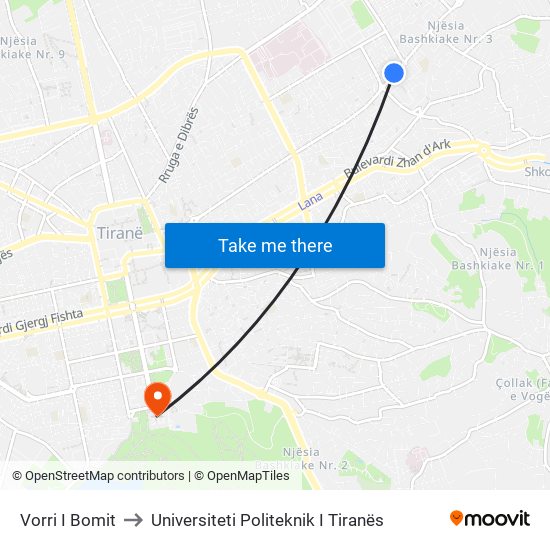 Vorri I Bomit to Universiteti Politeknik I Tiranës map