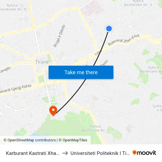 Karburant Kastrati Xhamillik to Universiteti Politeknik I Tiranës map