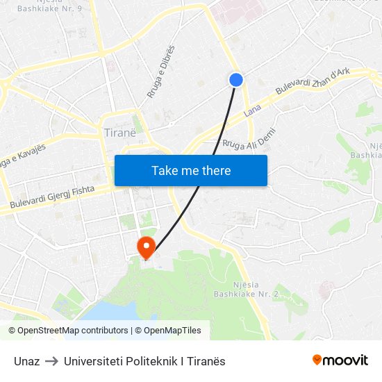 Unaz to Universiteti Politeknik I Tiranës map