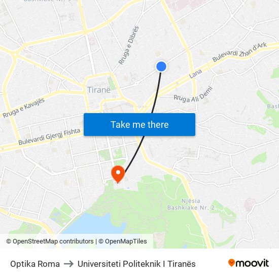 Optika Roma to Universiteti Politeknik I Tiranës map