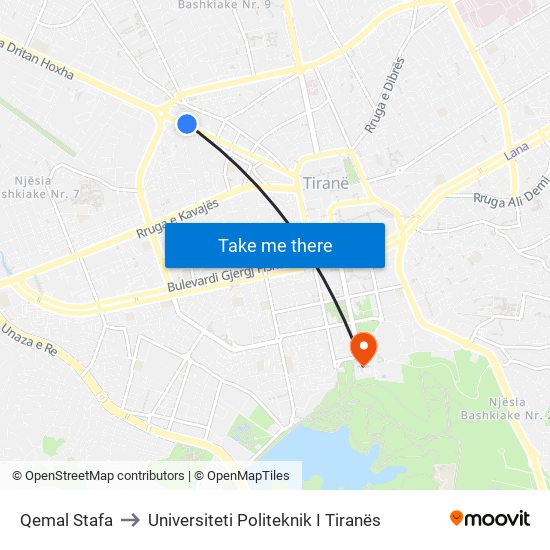 Qemal Stafa to Universiteti Politeknik I Tiranës map