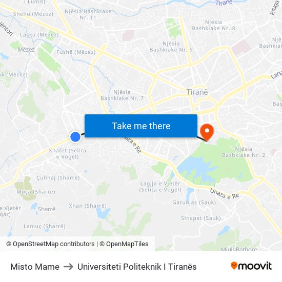 Misto Mame to Universiteti Politeknik I Tiranës map