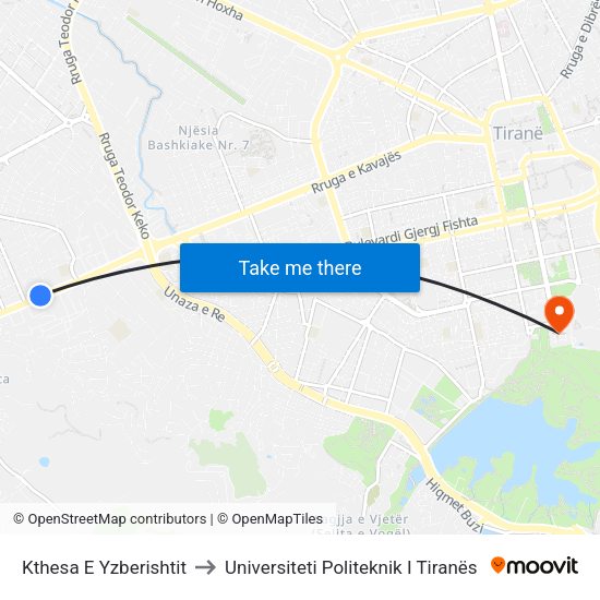 Kthesa E Yzberishtit to Universiteti Politeknik I Tiranës map