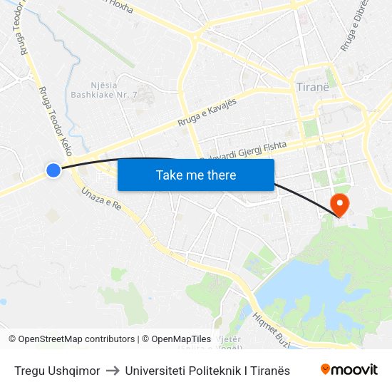 Tregu Ushqimor to Universiteti Politeknik I Tiranës map