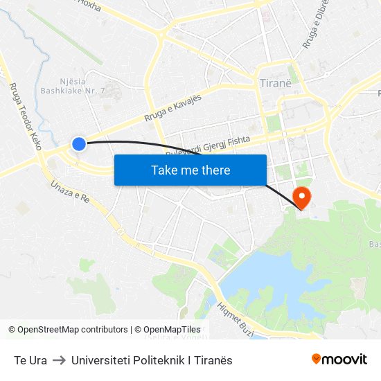 Te Ura to Universiteti Politeknik I Tiranës map