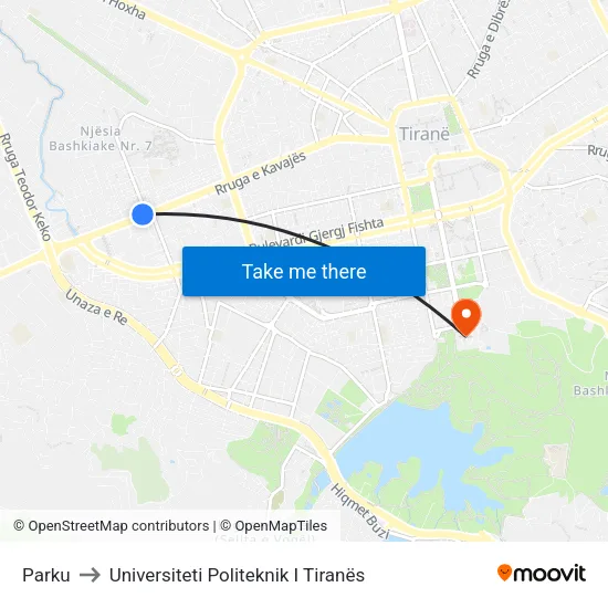 Parku to Universiteti Politeknik I Tiranës map