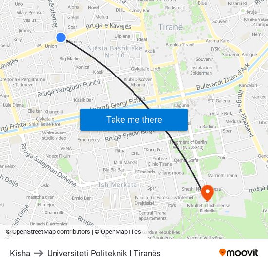 Kisha to Universiteti Politeknik I Tiranës map