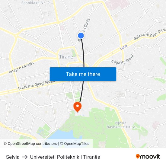 Selvia to Universiteti Politeknik I Tiranës map