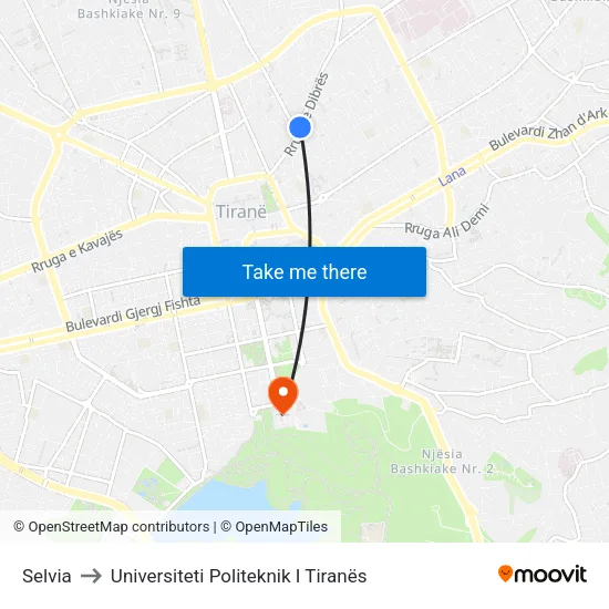 Selvia to Universiteti Politeknik I Tiranës map