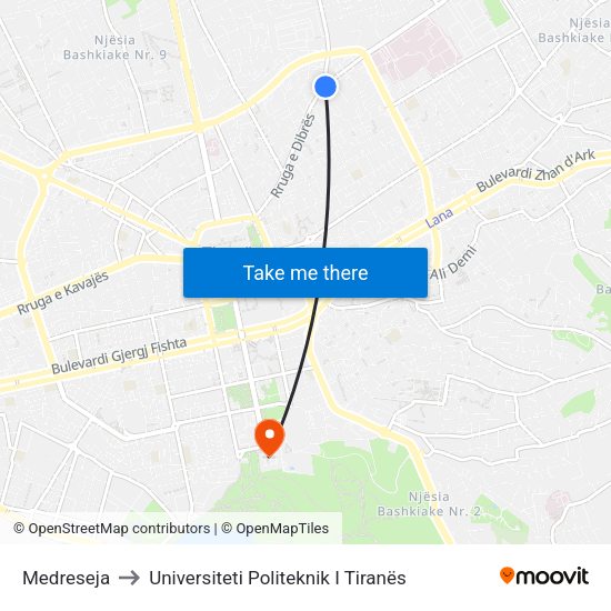 Medreseja to Universiteti Politeknik I Tiranës map