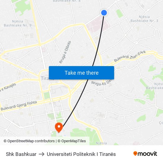 Shk Bashkuar to Universiteti Politeknik I Tiranës map