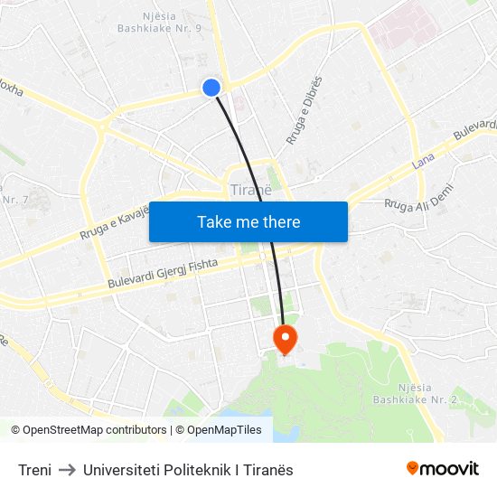 Treni to Universiteti Politeknik I Tiranës map