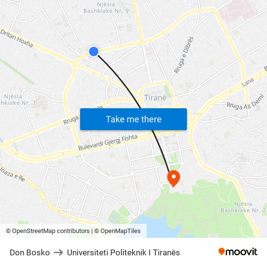 Don Bosko to Universiteti Politeknik I Tiranës map