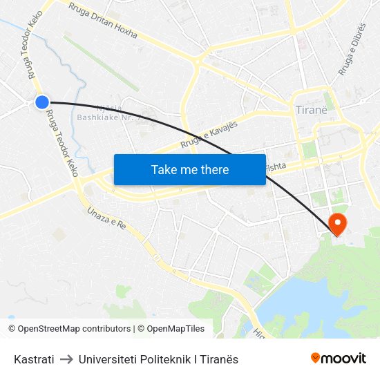 Kastrati to Universiteti Politeknik I Tiranës map
