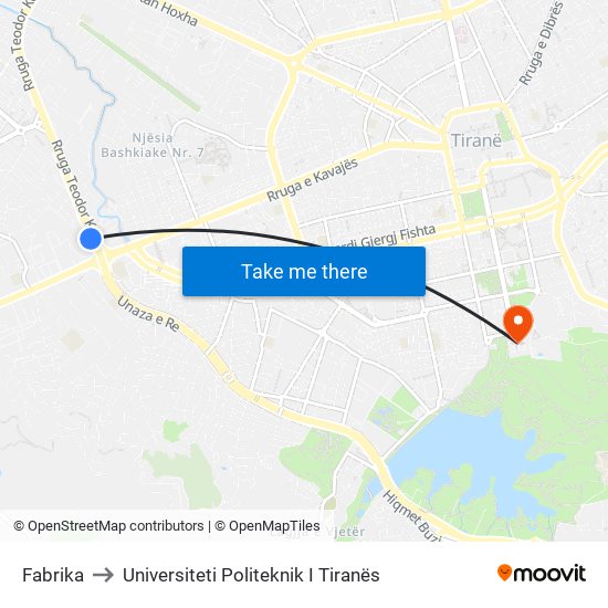 Fabrika to Universiteti Politeknik I Tiranës map