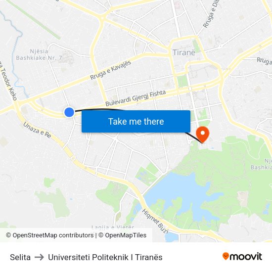 Selita to Universiteti Politeknik I Tiranës map