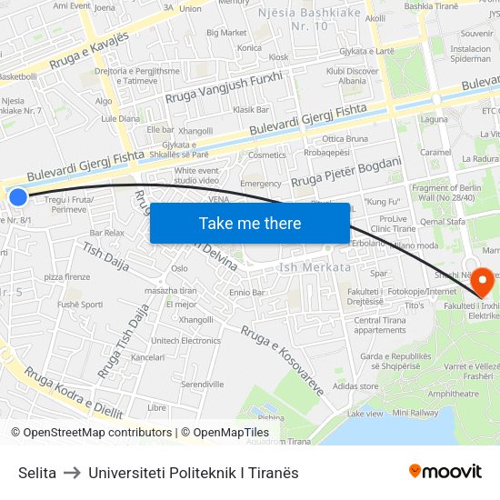 Selita to Universiteti Politeknik I Tiranës map