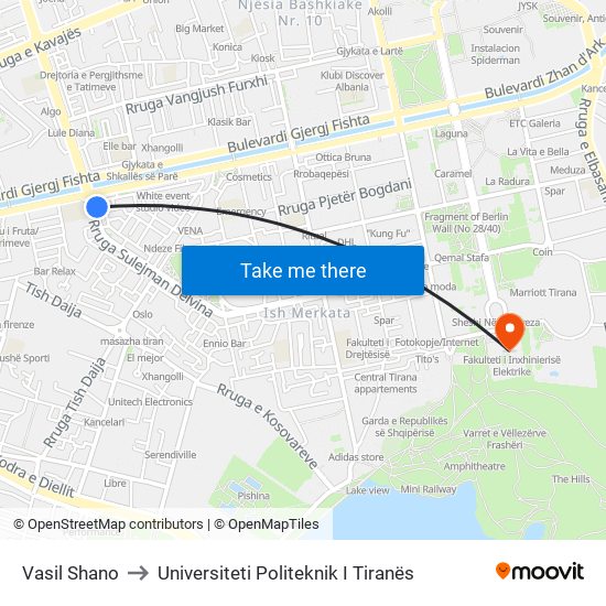 Vasil Shano to Universiteti Politeknik I Tiranës map