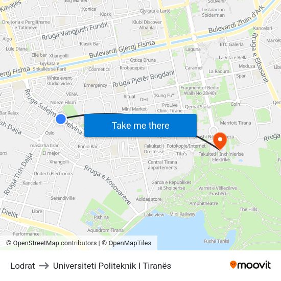 Lodrat to Universiteti Politeknik I Tiranës map
