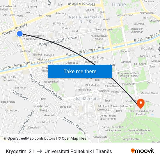 Kryqezimi 21 to Universiteti Politeknik I Tiranës map
