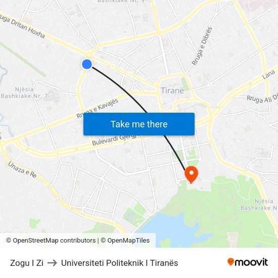 Zogu I Zi to Universiteti Politeknik I Tiranës map