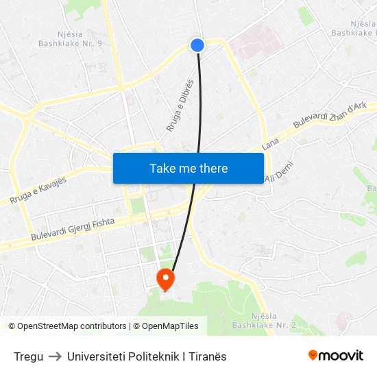 Tregu to Universiteti Politeknik I Tiranës map