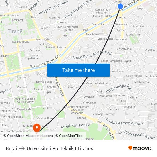 Brryli to Universiteti Politeknik I Tiranës map