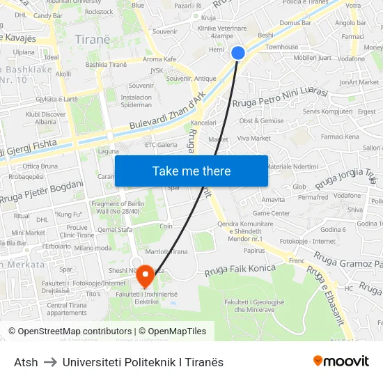 Atsh to Universiteti Politeknik I Tiranës map